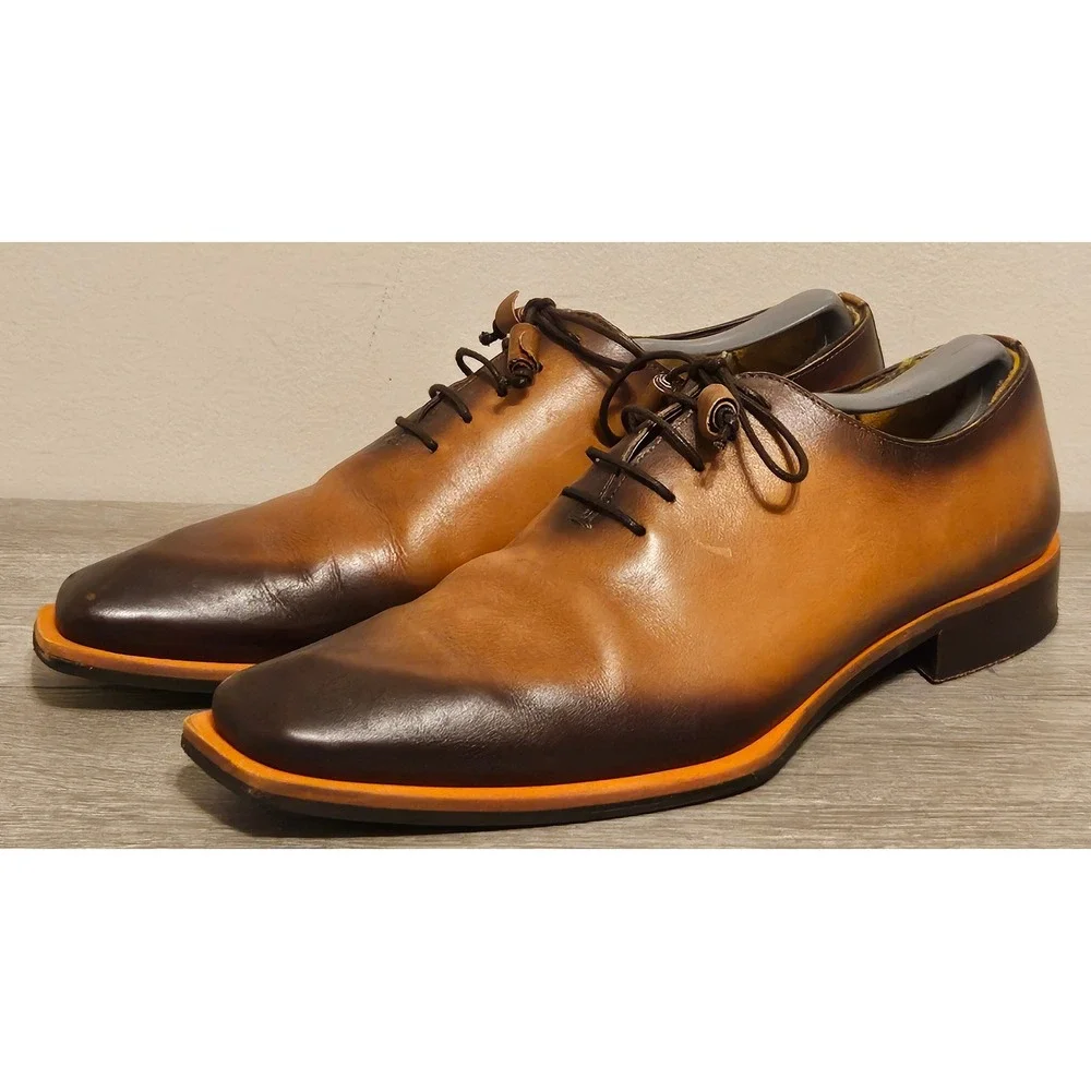 Mezlan S108 Mens Brown Patina Asymmetrical Oxford Leather Square Toe Spain 9.5 M
